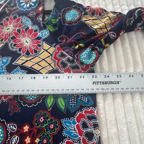 Slinky Brand Women Floral Asymmetric Blouse off the shoulders Crew neck Sz 1X - Picture 10 of 11